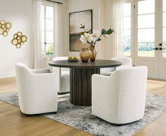 Burnished Brown / Off White / Table + 4 Caster Armchairs, product view 3; includes table + 4 caster armchairs; servers cabinets and decorative accessories excluded - 22