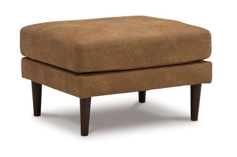 30-Inch Caramel Faux Leather Ottoman with Faux Wood-Finish Legs