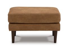 30-Inch Caramel Faux Leather Ottoman with Faux Wood-Finish Legs, front view - 2