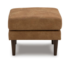 30-Inch Caramel Faux Leather Ottoman with Faux Wood-Finish Legs, side view - 3