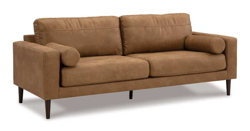 Caramel Faux Leather Sofa, Loveseat and Chair with Loose Cushions