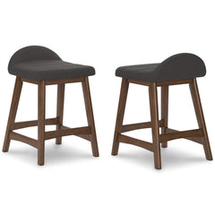 charcoal and brown upholstered counter stools, pair of two stools - 9