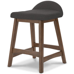 charcoal and brown upholstered counter stools, single stool alternate angle - 10