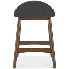 charcoal and brown upholstered counter stools, single stool rear view - 12
