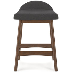 charcoal and brown upholstered counter stools, single stool front view - 14