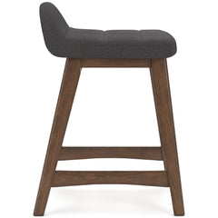 charcoal and brown upholstered counter stools, single stool opposite side profile - 16