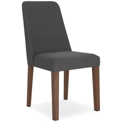 charcoal and brown upholstered dining chairs, single chair front angle - 11