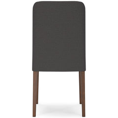 charcoal and brown upholstered dining chairs, single chair rear view - 12