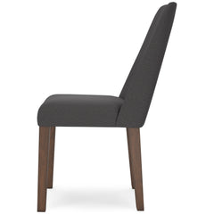 charcoal and brown upholstered dining chairs, single chair side profile - 15