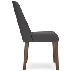 charcoal and brown upholstered dining chairs, single chair opposite side profile - 16