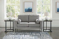 Charcoal Upholstered Seating, loveseat room setting; tables and decor excluded - 10