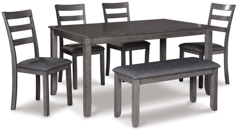 Charcoal Gray Dining Set with Four Chairs and Bench