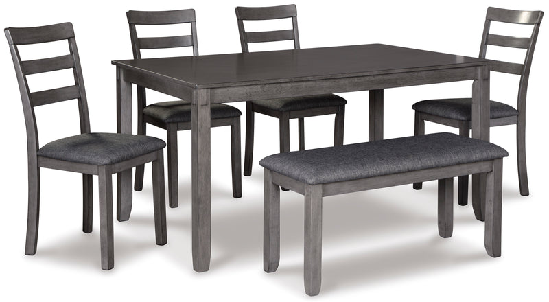 Charcoal Gray Dining Set with Four Chairs and Bench