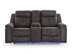 Charcoal LED Manual Reclining Seating, console loveseat blue LED setting - 11