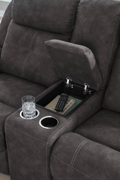 Charcoal LED Manual Reclining Seating, loveseat cup holders and concealed storage - 14