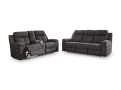 Charcoal LED Manual Reclining Seating, sofa and loveseat set with lighting off - 22