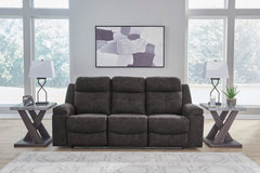 Charcoal LED Manual Reclining Seating, sofa room setting with lighting off; accessories excluded - 7