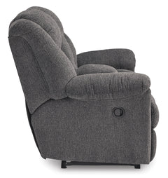 Charcoal Performance Fabric Reclining Seating, console loveseat side view - 10