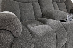 Charcoal Performance Fabric Reclining Seating, cushion stitching and upholstery detail - 22