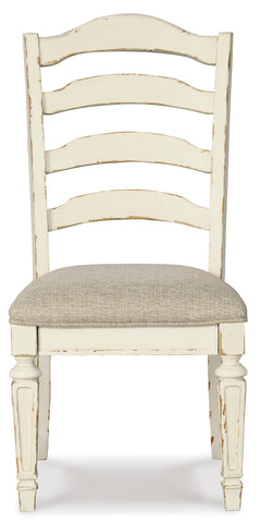 Chipped White Ladderback Dining Chairs, front view; sold as a matching pair; tables, additional chairs and accessories excluded - 4