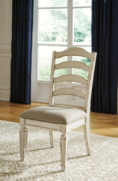 Chipped White Ladderback Dining Chairs, room setting; sold as a matching pair; tables, additional chairs and accessories excluded - 5