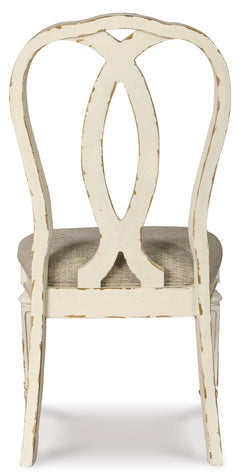 Chipped White Ribbon Back Dining Chairs, back view; sold as a matching pair; tables, additional chairs and accessories excluded - 8