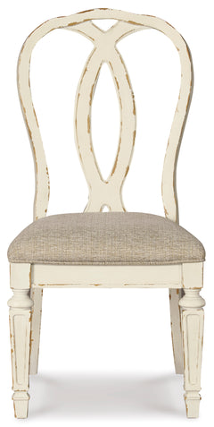 Chipped White Ribbon Back Dining Chairs, front view; sold as a matching pair; tables, additional chairs and accessories excluded - 9