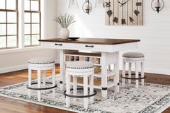 White/Brown Table + White/Black Seating / Table + 4 Backless Stools, product view 1; included: 1 table; 4 matching counter stools; all other furniture and accessories excluded - 21