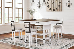 White/Brown Table + White Seating / Table + 4 Swivel Stools, product view 1; included: 1 table; 4 matching counter stools; all other furniture and accessories excluded - 22