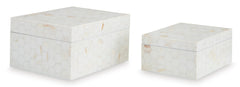 Cream Hexagon-Mosaic Decorative Boxes — Set of 2, two boxes with lids closed - 1