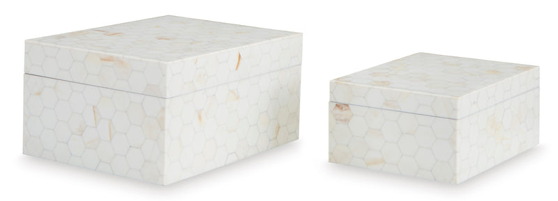 Cream Hexagon-Mosaic Decorative Boxes — Set of 2