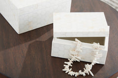 Cream Hexagon-Mosaic Decorative Boxes — Set of 2, box detail - 3