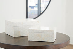Cream Hexagon-Mosaic Decorative Boxes — Set of 2, styled display; other accessories sold separately - 5