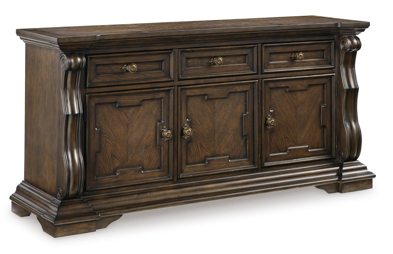 Dark Brown Buffet & Glass Hutch with LED Display Lighting