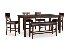 Dark Brown / Table + 4 Fixed Counter Stools + Bench, product view 1; includes 1 table; 4 fixed counter stools; 1 bench; other furniture and accessories excluded - 20