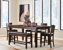 Dark Brown / Table + 4 Fixed Counter Stools + Bench, product view 2; includes 1 table; 4 fixed counter stools; 1 bench; other furniture and accessories excluded - 21
