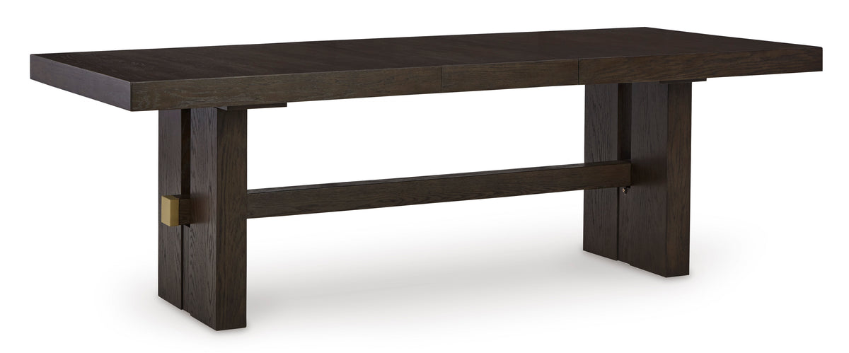 Dark Brown / Dining Table Only, angle view; one table included; chairs, stools and benches excluded; additional furniture and accessories excluded