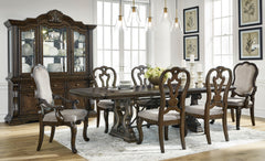 Dark Brown / Table + 4 Side Chairs + 2 Armchairs, product view 1; includes table + 4 side chairs + 2 armchairs; cabinets and accessories excluded - 44