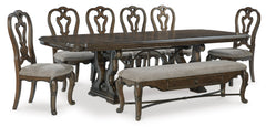 Dark Brown / Table + 6 Side Chairs + Storage Bench, product view 2; includes table + 6 side chairs + storage bench; cabinets and accessories excluded - 49