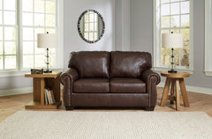 Dark Brown Leather and Faux Leather Seating, loveseat room setting; accessories excluded - 10