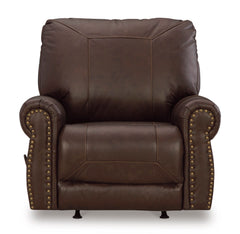 Dark Brown Leather and Faux Leather Seating, rocker recliner front view - 13
