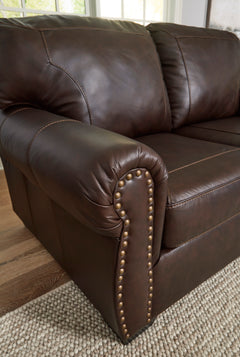 Dark Brown Leather and Faux Leather Seating, rolled arm and nailhead trim detail - 19
