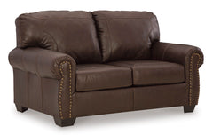 Dark Brown Leather and Faux Leather Seating, loveseat angle view - 6