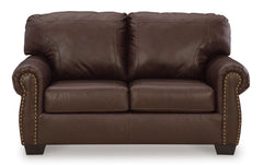 Dark Brown Leather and Faux Leather Seating, loveseat front view - 8