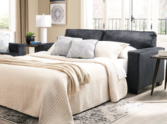 Dark Gray queen sleeper sofa, bed open in room; linens and room accessories not included - 39