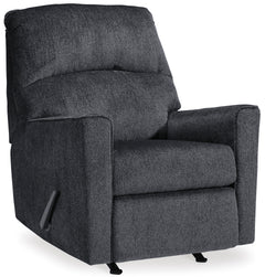 Dark Gray rocker recliner, closed angled view - 32