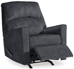 Dark Gray rocker recliner, reclined angled view - 34