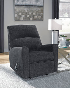 Dark Gray rocker recliner, room setting; accessories not included - 37