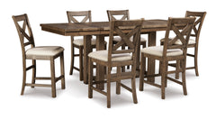Beige / Grayish Brown / Table + 6 Stools, product view 1; included: 1 table; 6 matching counter stools; all other furniture and accessories excluded - 17