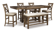 Beige / Grayish Brown / Table + 4 Stools + Bench, product view 1; included: 1 table; 4 matching counter stools; 1 bench; all other furniture and accessories excluded - 18